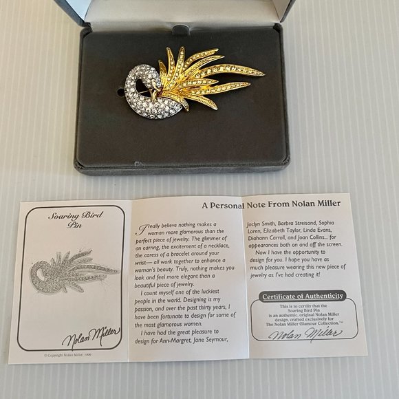 NWOT Vintage Nolan Miller Jonquil & Crystal Bird Pin - Picture 3 of 7
